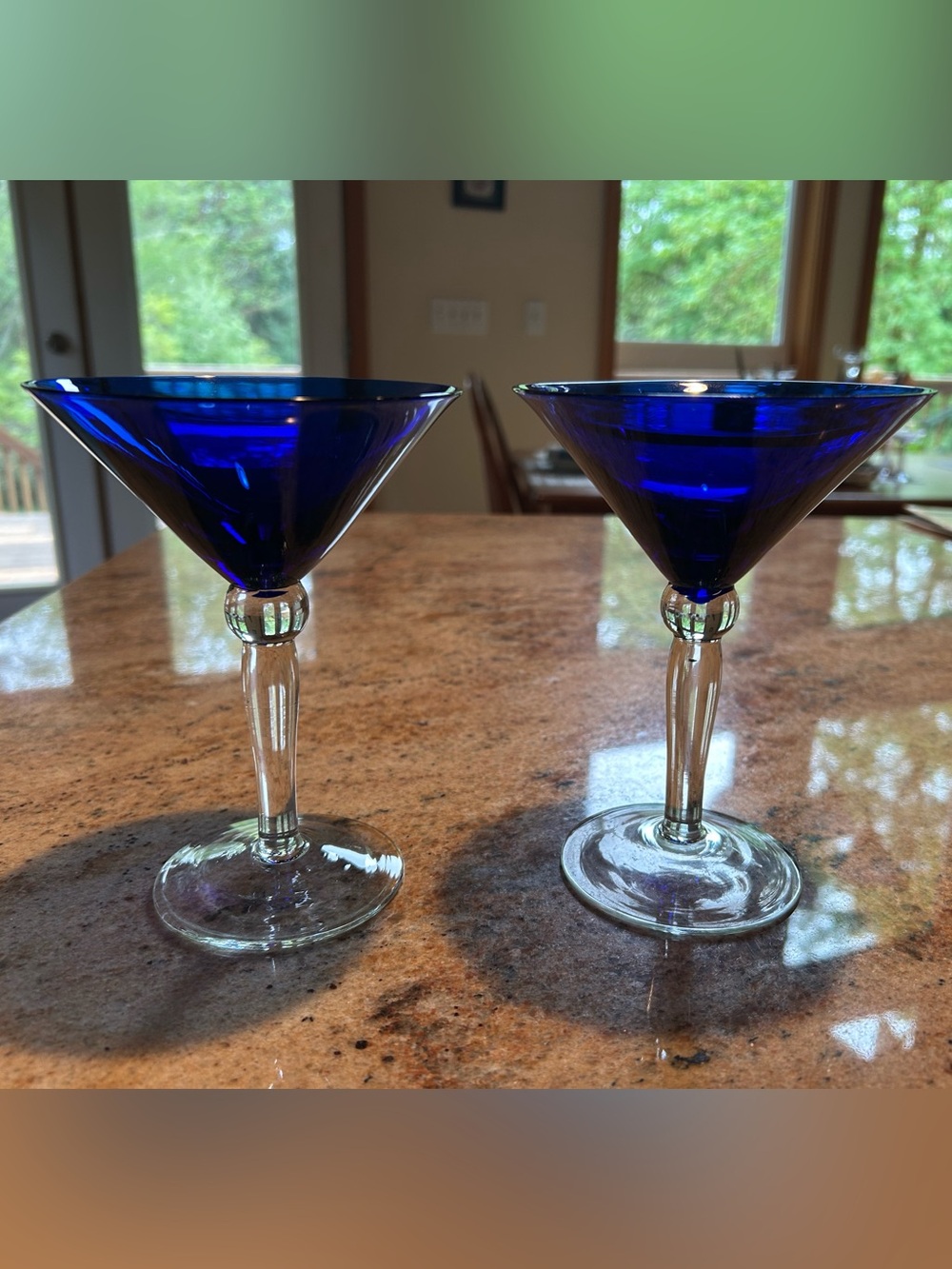 Martini Glasses By Morgantown. "Monroe Cobalt Blue” (2) Clear Crystal stem. 6oz